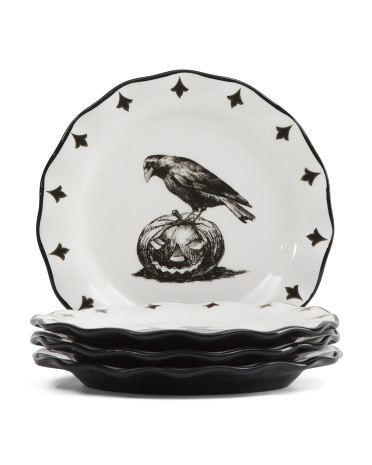 4pc Raven And Pumpkin Plate Set | TJ Maxx