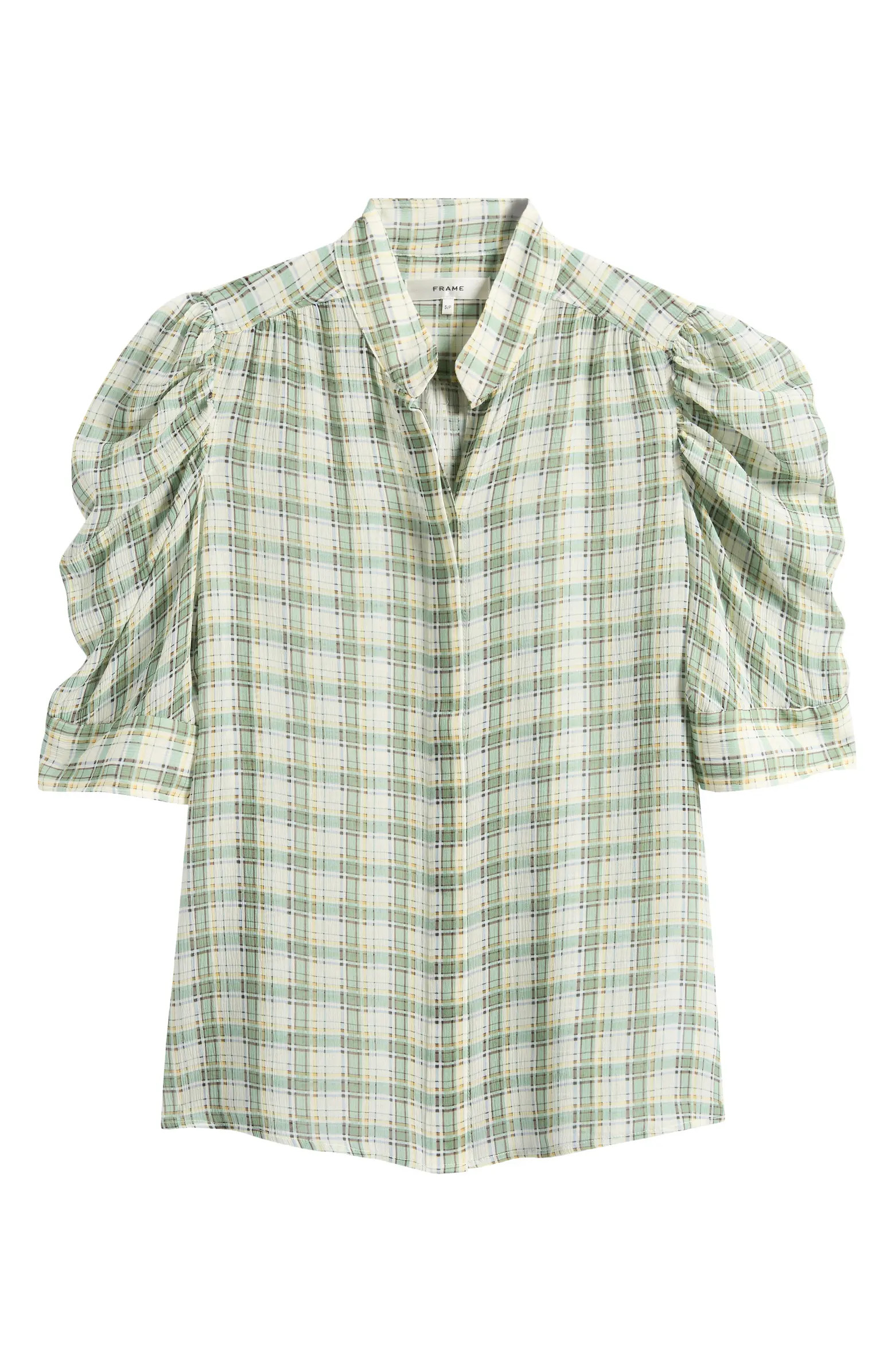 FRAME Gillian Check Print Silk Top | Nordstrom | Nordstrom