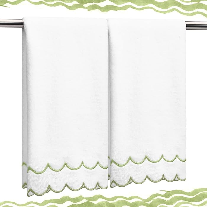 Hahafelt 2 Pcs Scalloped Hand Towels 100% Cotton Fingertip Towels for Bathroom 15.75 x 27.56 Inch... | Amazon (US)