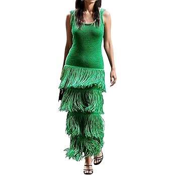 LAJIOJIO Women's Sleeveless Crochet Knit Dress Tassel Fringe Hem Casual Sweater Party Vacation Ma... | Amazon (US)