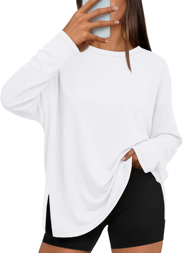 Trendy Queen Oversized Side Slit Tshirts for Women Long Sleeve Workout Tops Fall Fashion Gym Casu... | Amazon (US)