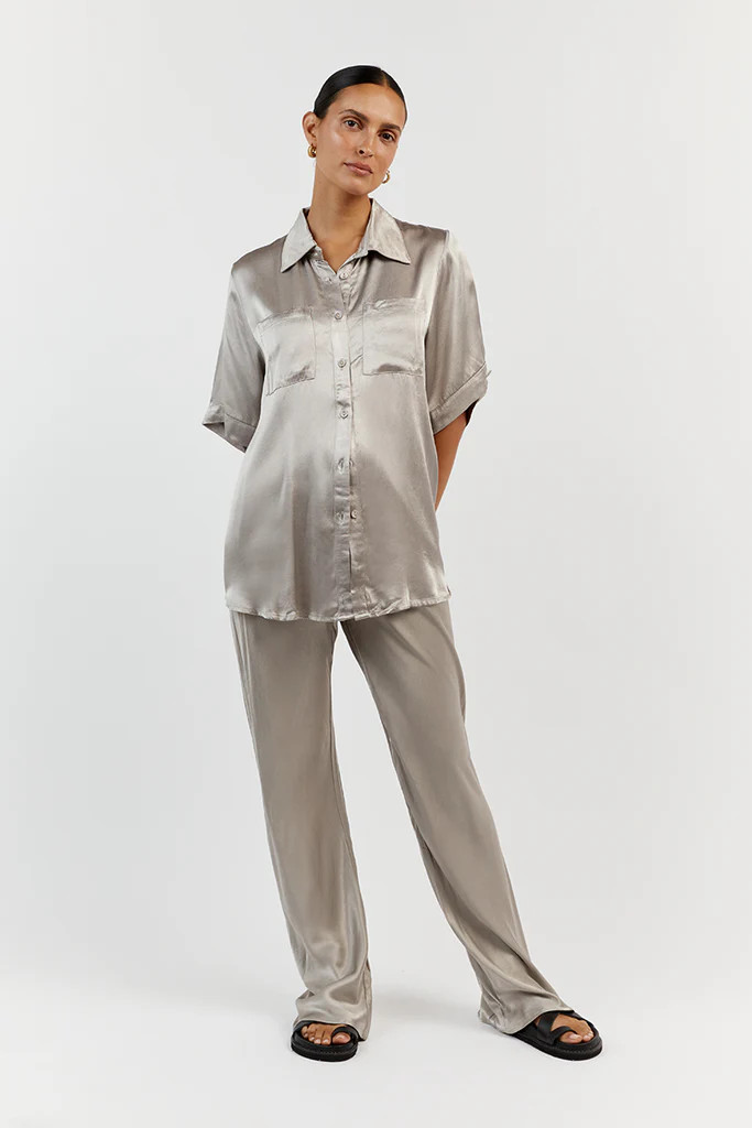 SIMONE PEWTER SATIN BIAS CUT PANT | DISSH