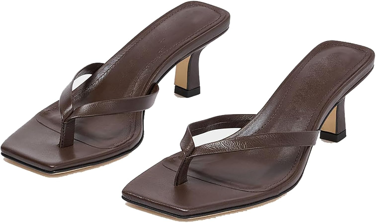 Women Flip-Flops Mules Kitten Heels Square Toe Thong Sandals Matte Comfy 1 inch Low Heel Slippers... | Amazon (US)