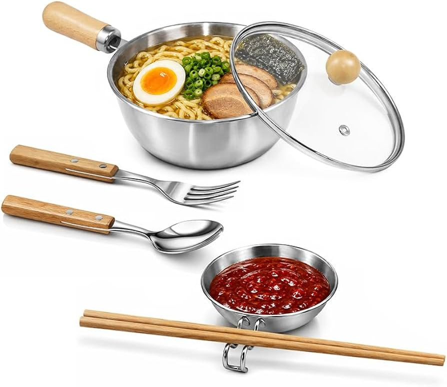 6.7in Ramen Pot, One-Person Set, Uncoated 18/8 Stainless Steel, Glass Lid | Amazon (US)