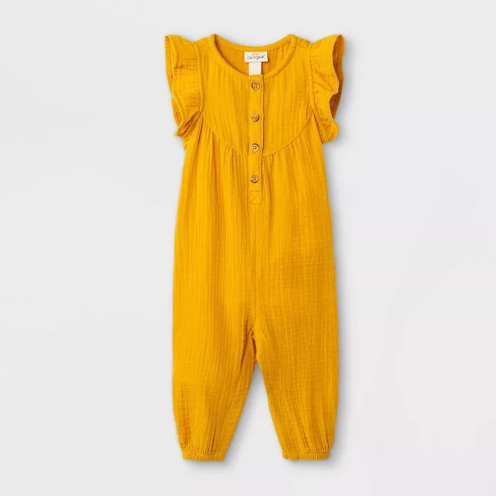 Baby Girls' Gauze Romper - Cat & Jack™ Mustard Yellow | Target