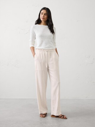 Straight Mid-Rise Linen-Blend Pull-On Pant | Banana Republic Factory
