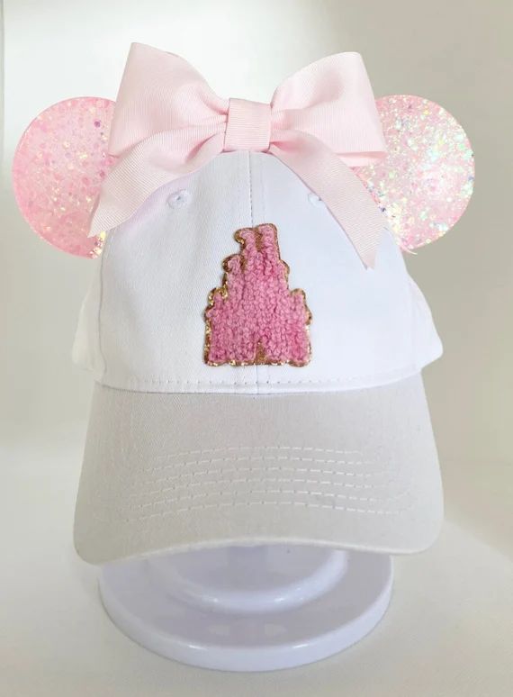 Kids White Hat With Mickey Ears  Ball Cap With Pink Bow & - Etsy | Etsy (US)