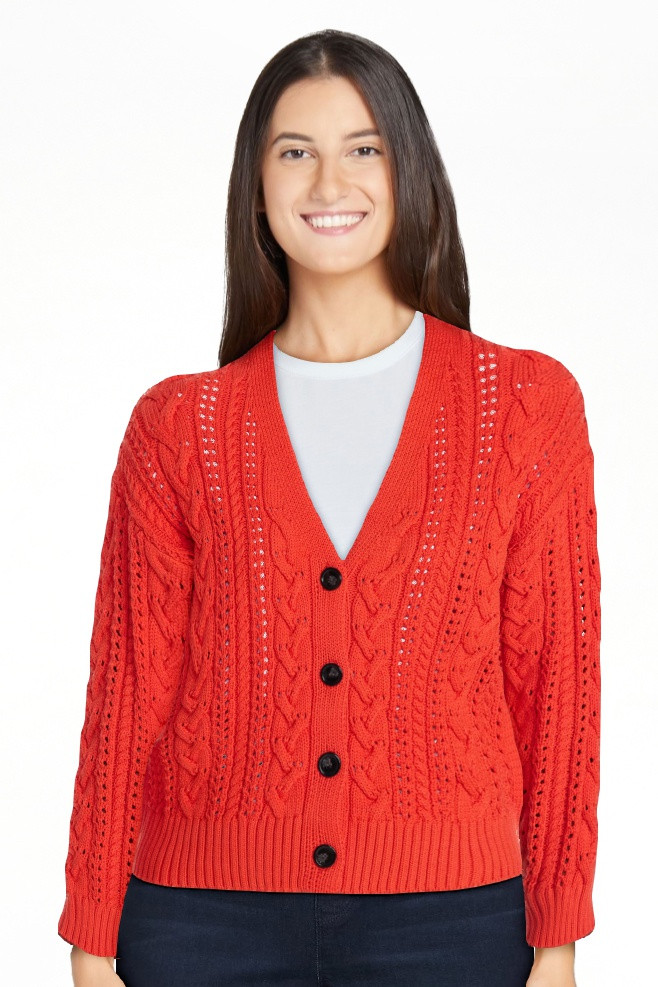 Time and Tru Women's Cable Knit Cardigan Sweater with Long Sleeves, Lightweight, Sizes XS-XXXL | Walmart (US)
