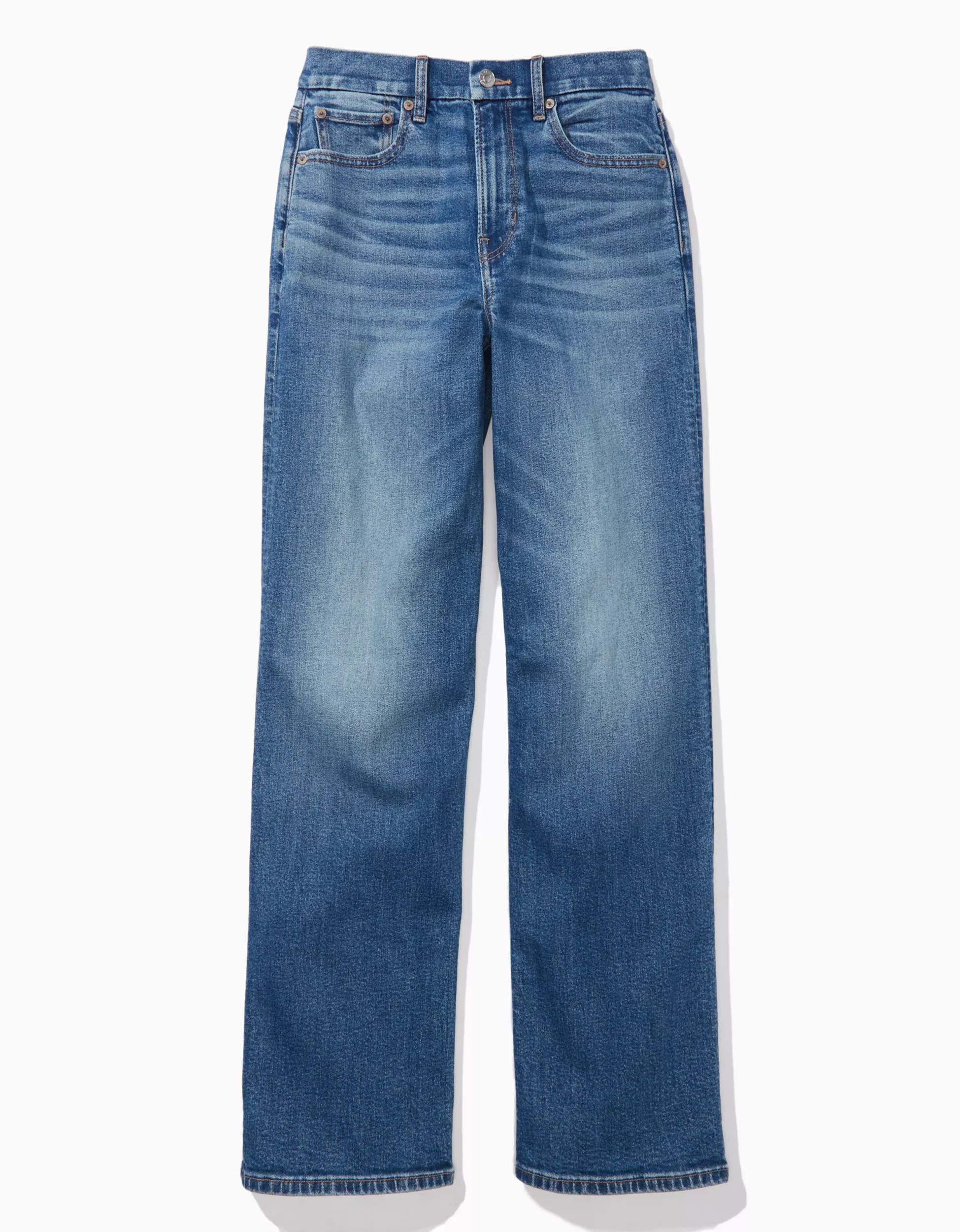 AE Stretch Curvy Super High-Waisted Baggy Straight Jean | American Eagle Outfitters (US & CA)