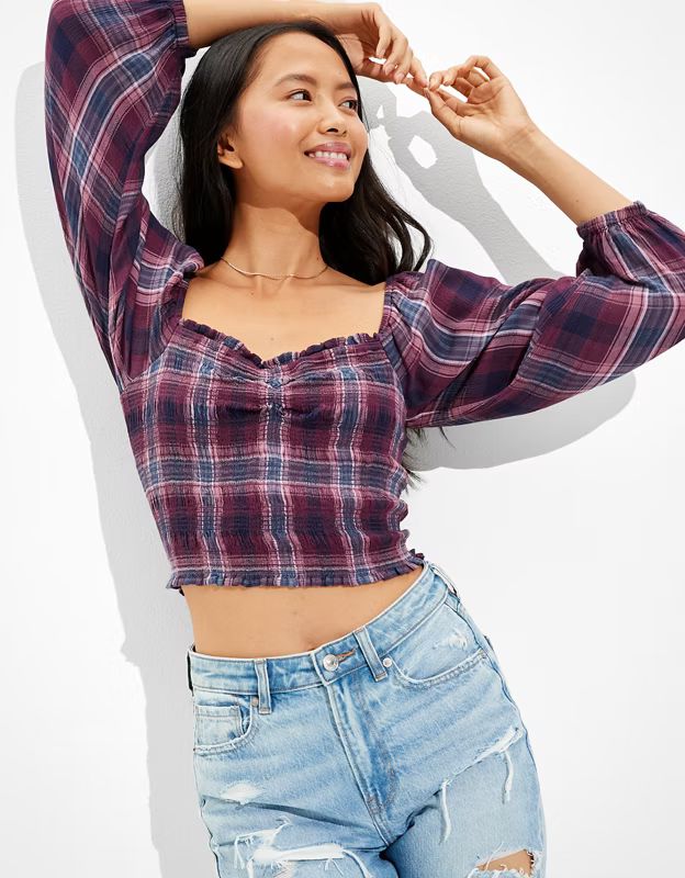 AE Smocked Puff-Sleeve Blouse | American Eagle Outfitters (US & CA)