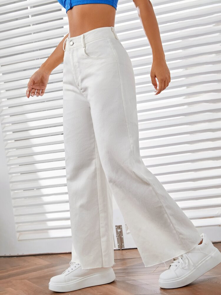 SHEIN EZwear Solid Zipper Fly Wide Leg Pants | SHEIN