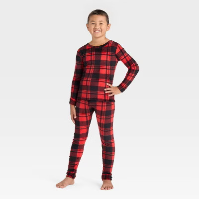 Kids' 2pc Plaid Long Sleeve Holiday Snuggly Soft Pajama Set - Cat & Jack™ Red 10 | Target