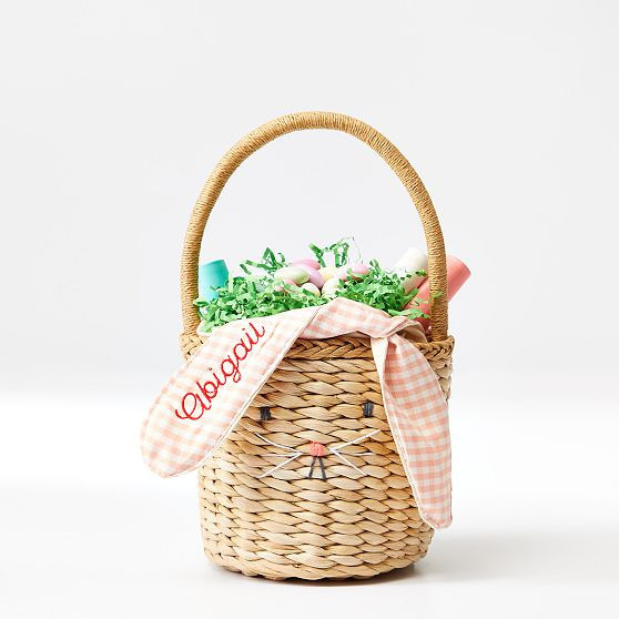 Seagrass Bunny Basket, Pink Gingham | Mark and Graham