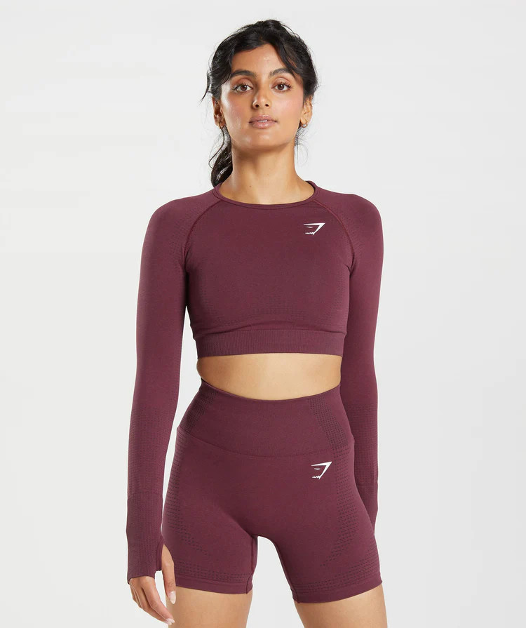 Gymshark Vital Seamless 2.0 Crop Top - Baked Maroon Marl | Gymshark US