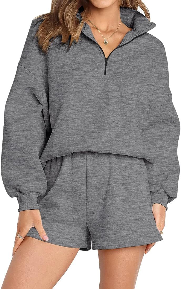 AUTOMET Women's Oversized 2 Piece Lounge Matching Sets Half Zip Sweatshirts Sweatsuit | Amazon (US)