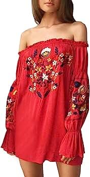 R.Vivimos Womens Floral Embroidered Off Shoulder Long Sleeve Short Dresses | Amazon (US)