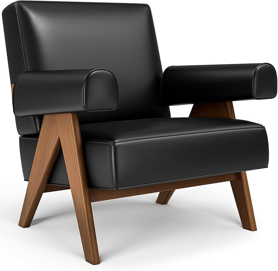 cebihy Mid Century Modern Accent Chairs Chandigarh Leather Armchair with Ash Wood Feet, Lounge Re... | Amazon (US)