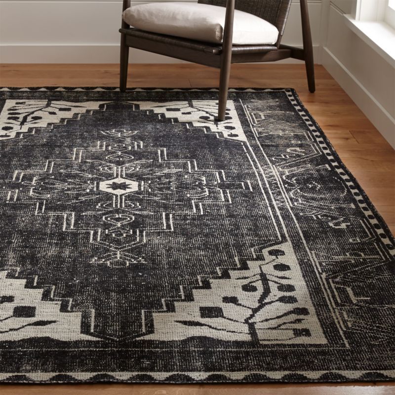 Anice Black Hand Knotted Oriental-Style Rug 5'x8' + Reviews | Crate & Barrel | Crate & Barrel