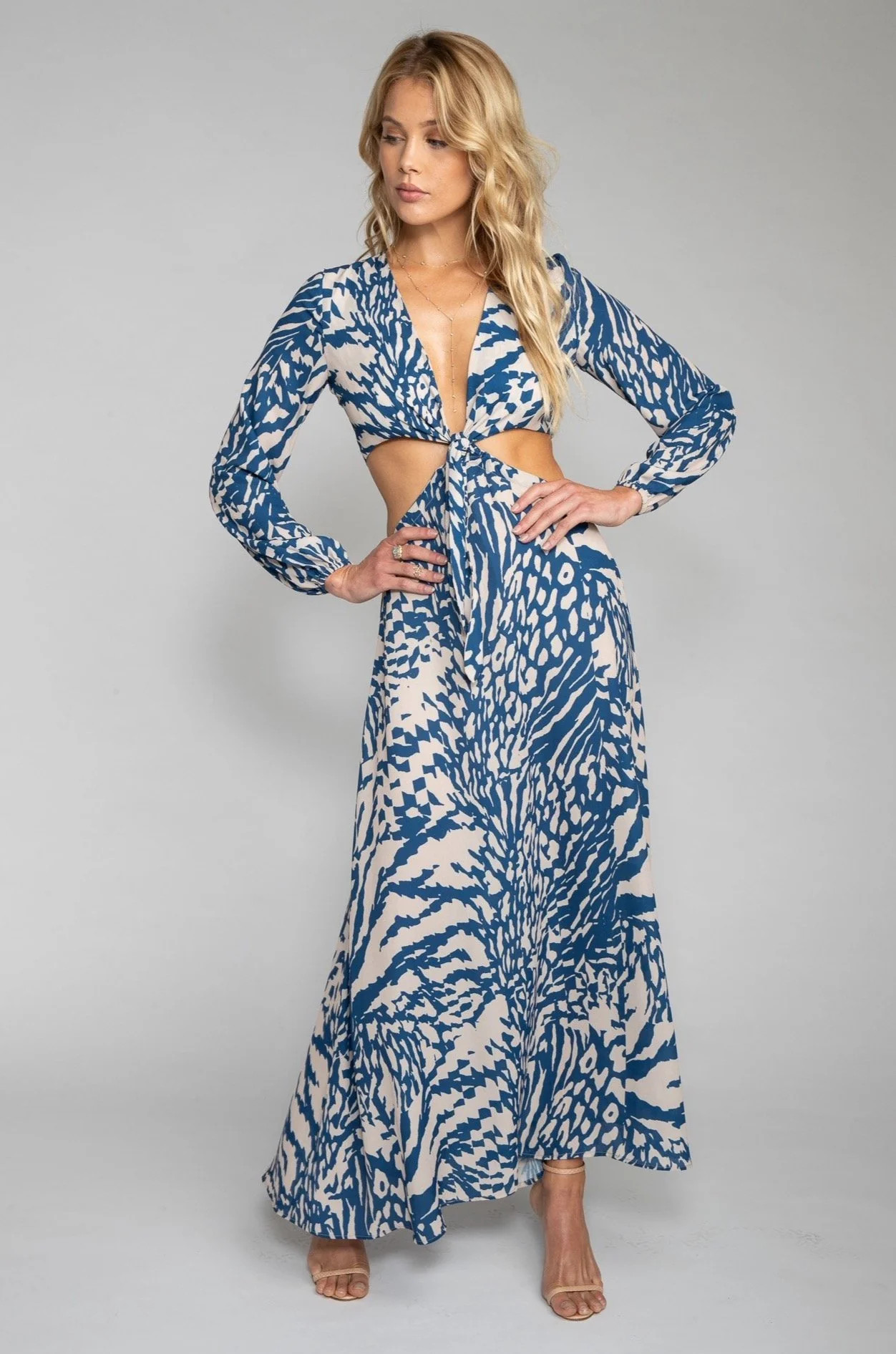 RESA Noelle Maxi Dress - Capri Blue & White Maxi Dress With Sleeves | RESA