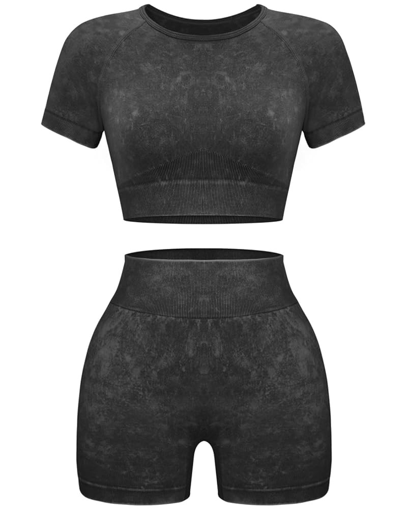 OLCHEE Womens Workout Sets 2 Piece - Seamless Acid Wash Yoga Outfits Shorts and Crop Top Matching... | Amazon (US)