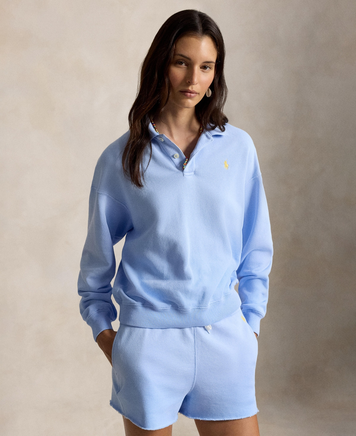 Polo Ralph Lauren Women's Lightweight Fleece Long-Sleeve Polo Sweatshirt - Baby Blue | Macy's