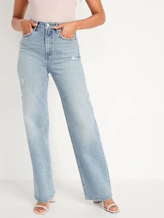 Extra High-Waisted Sky-Hi Wide-Leg Ripped Jeans for Women | Old Navy (US)