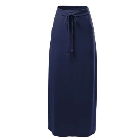 A2Y Women's Drawstring Waist Side Pockets Rayon Maxi Skirt Navy M | Walmart (US)