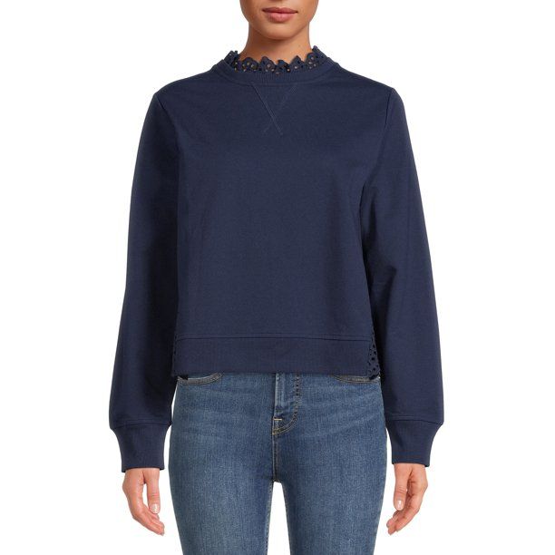 Time and Tru Women's Eyelet Sweatshirt - Walmart.com | Walmart (US)