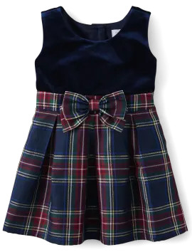 Toddler Girls Matching Family Christmas Sleeveless Plaid Velour Woven Fit And Flare Dress | The C... | The Children's Place