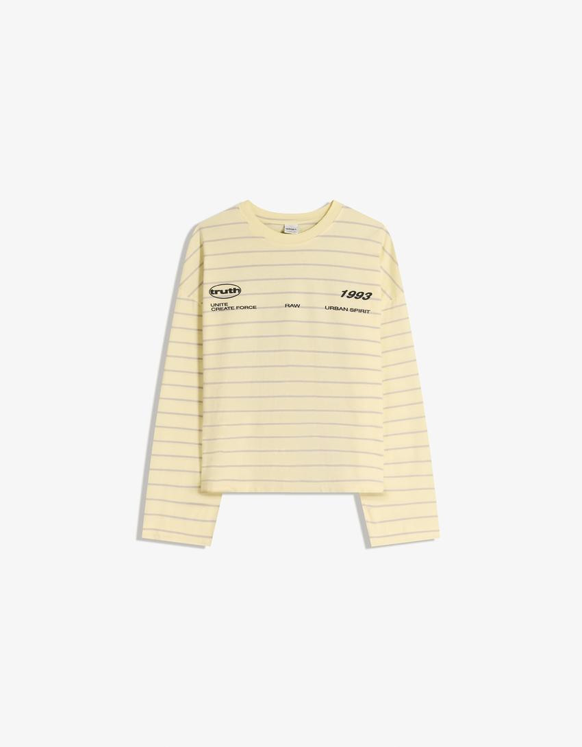 Oversize long sleeve print T-shirt - T-shirts - Women | Bershka UK