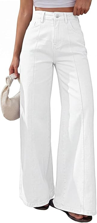 Trendy Queen Women's Wide Leg Baggy Jeans High Waisted Denim Pants Front Seam | Amazon (US)