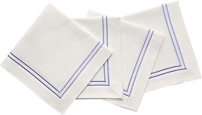 Solino Home Cotton Linen Napkins – Set of 4 Positano, 20 x 20 Inch White and Provence Blue – ... | Amazon (US)