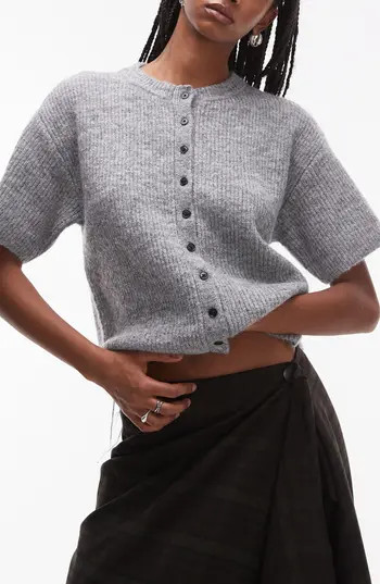 Topshop Short Sleeve Cardigan in Grey at Nordstrom Rack, Size Small | Nordstrom Rack