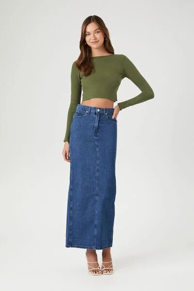 Denim Midi Slit Skirt | Forever 21 (US)