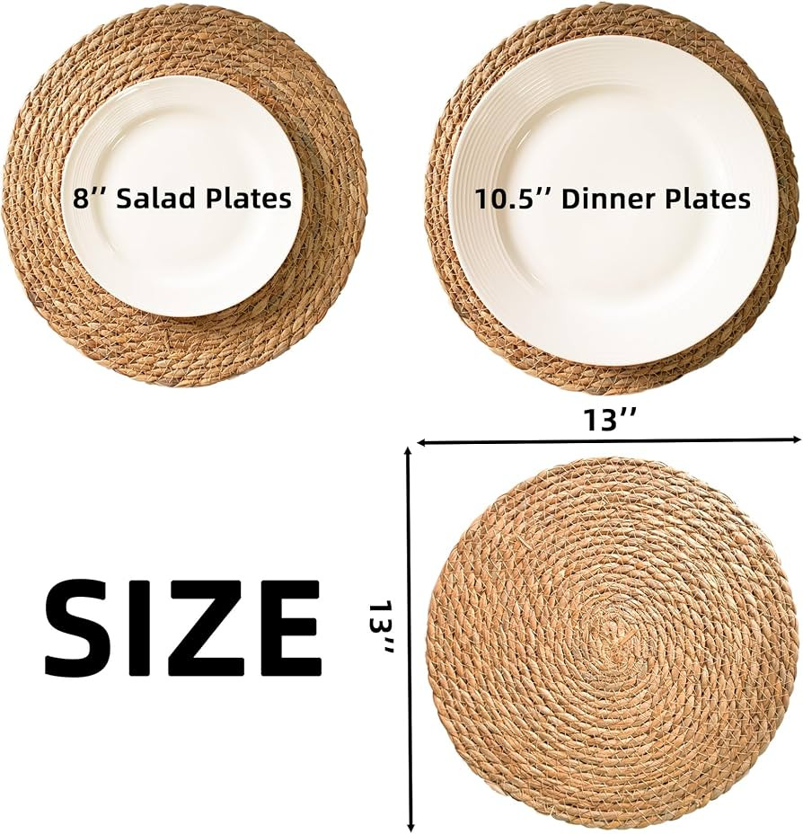 13 Inch Round Woven Plate Placemats Set of 15, Farmhouse Rustic Straw Braided Chargers Place Mats... | Amazon (US)