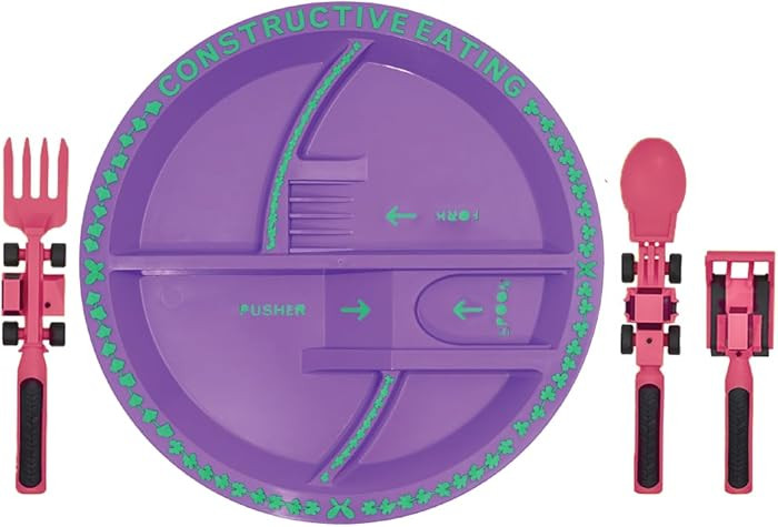 Constructive Eating Plate and Utensils Set - USA-Made Toddler Dinnerware with Divided Plates (Pin... | Amazon (US)
