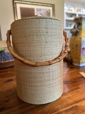 MCM 10" Vintage Ice Bucket Grass Cloth And Faux Bamboo Handle Removable Liner  | eBay | eBay US