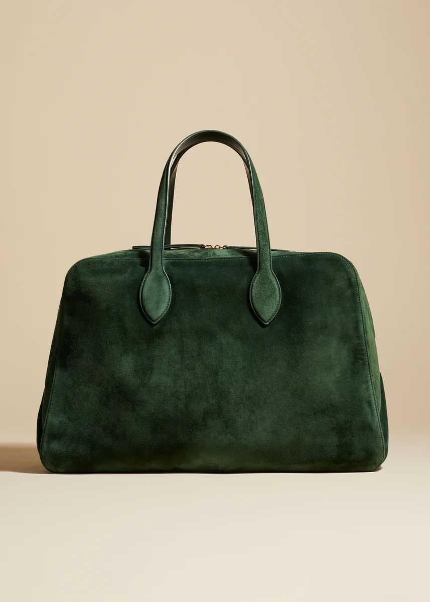 The Large Maeve Weekender Bag in Dark Olive Suede | Khaite