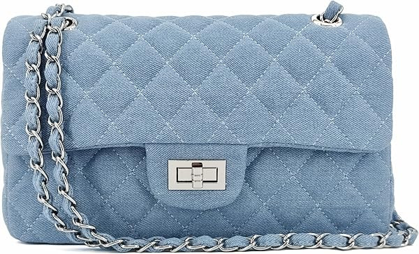 Vintage Quilted Denim Flap Shoulder Bag with Chain Strap for Women | Amazon (US)