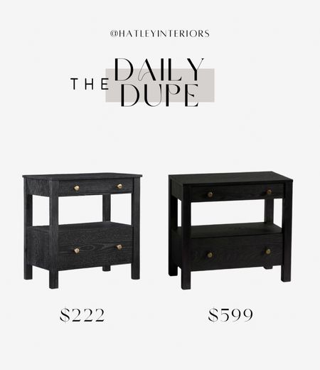 today’s daily dupe! 

pottery barn calistoga nightstand dupe, designer dupe, look for less, black wood nightstand, black double drawer nightstand, nightstand with shelf, bedroom decor, home decor, affordable
home decor, amazon home finds 

#LTKhome #LTKsalealert