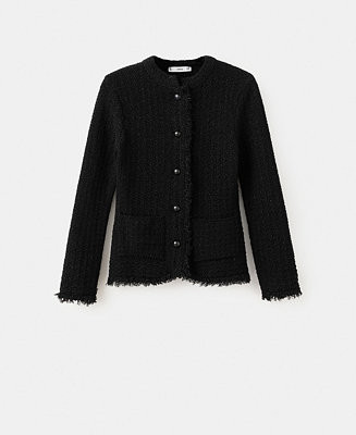 Mango Women's Frayed Trims Tweed Cardigan Sweater - Macy's | Macy's