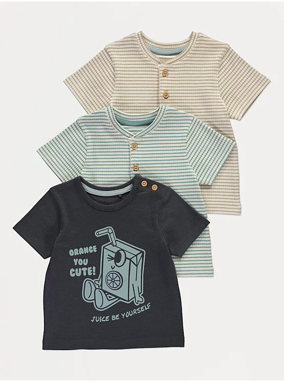 Ribbed Print Striped Short Sleeve T-shirt 3 Pack | George