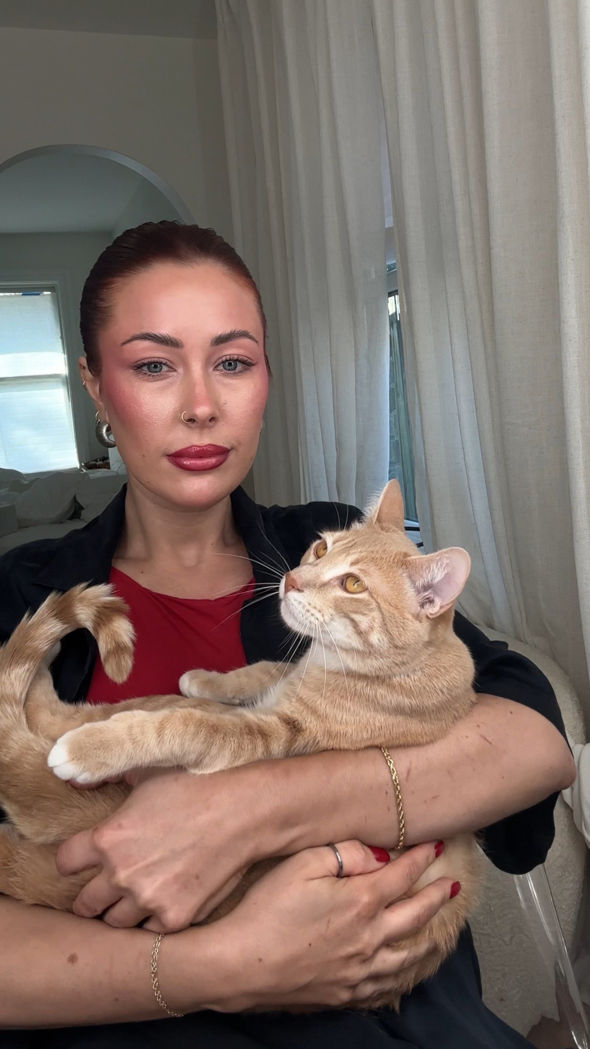 Lips lined in NYX shade cabaret. 
Lip stain in Sacheu shade p-inked. 
Sweet orange boy not included  