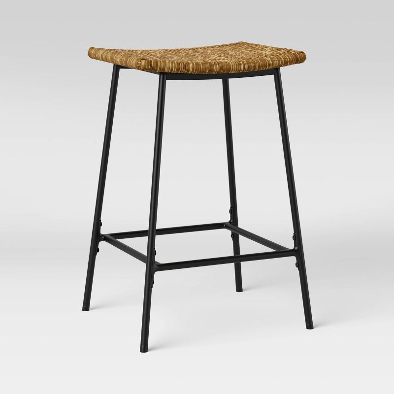 Latta Faux Seagrass Counter Height Barstool with Metal Base Black/Natural - Threshold™ | Target