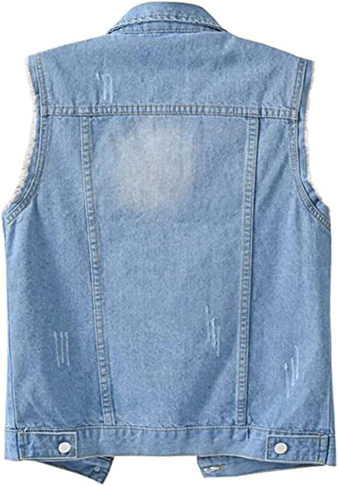 VIEWON Women's Casual Denim Waistcoat Frayed Sleeveless Ripped Jacket Vest | Amazon (US)