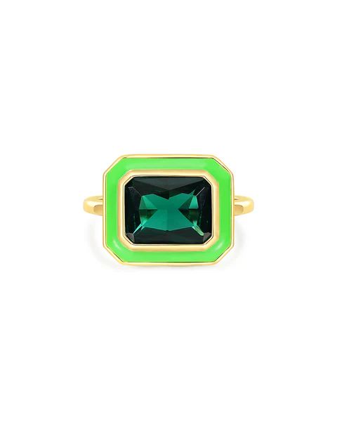 Bezel Statement Ring- Bright Green- Gold | Luv Aj