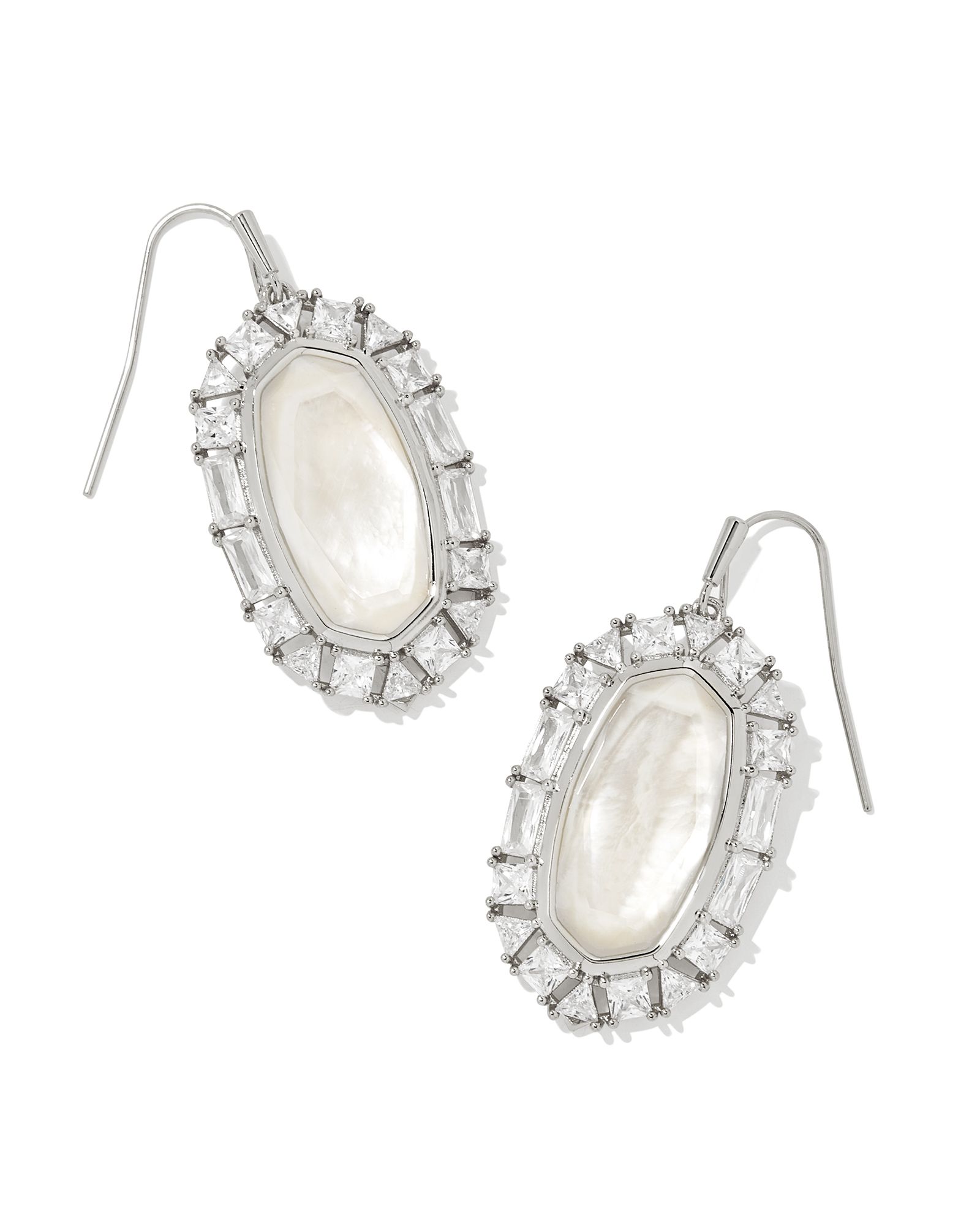 Elle Silver Crystal Frame Drop Earrings in Ivory Mother-of-Pearl | Kendra Scott | Kendra Scott
