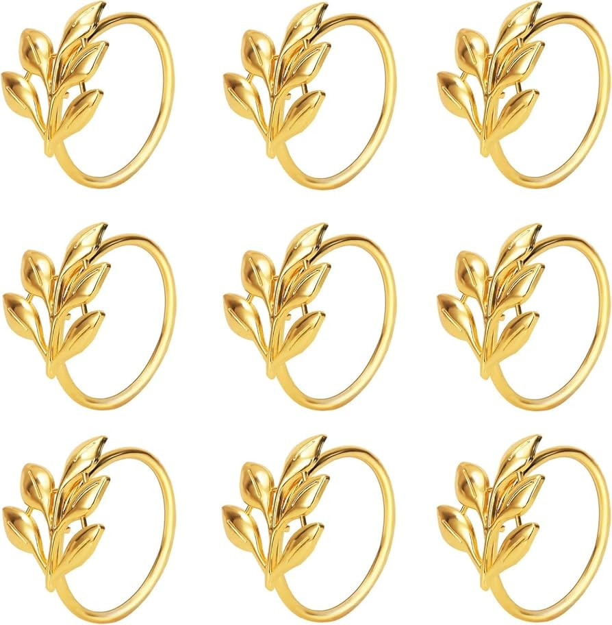 KPOSIYA Set of 6 Leaf Napkin Rings Metal Gold Napkin Holder Table Napkin Rings for Thanksgiving D... | Amazon (US)