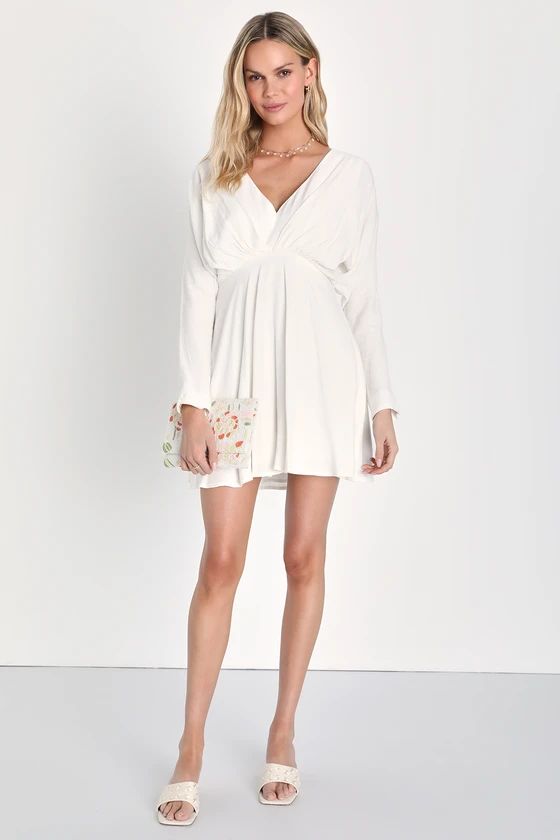 Sunday Sweetness White Linen Dolman Sleeve Mini Dress | Lulus (US)