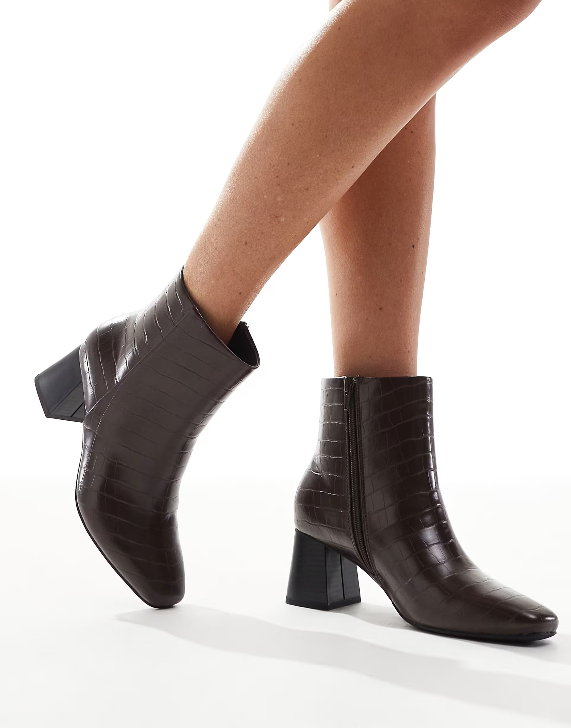 London Rebel Nova mid ankle boots in brown croc | ASOS | ASOS (Global)